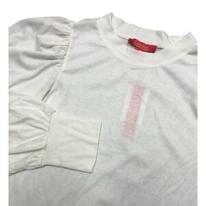 Catherine Malandrino Blouse M White Long Sleeve Top Ribbed High Neck Sheer‎ NEW